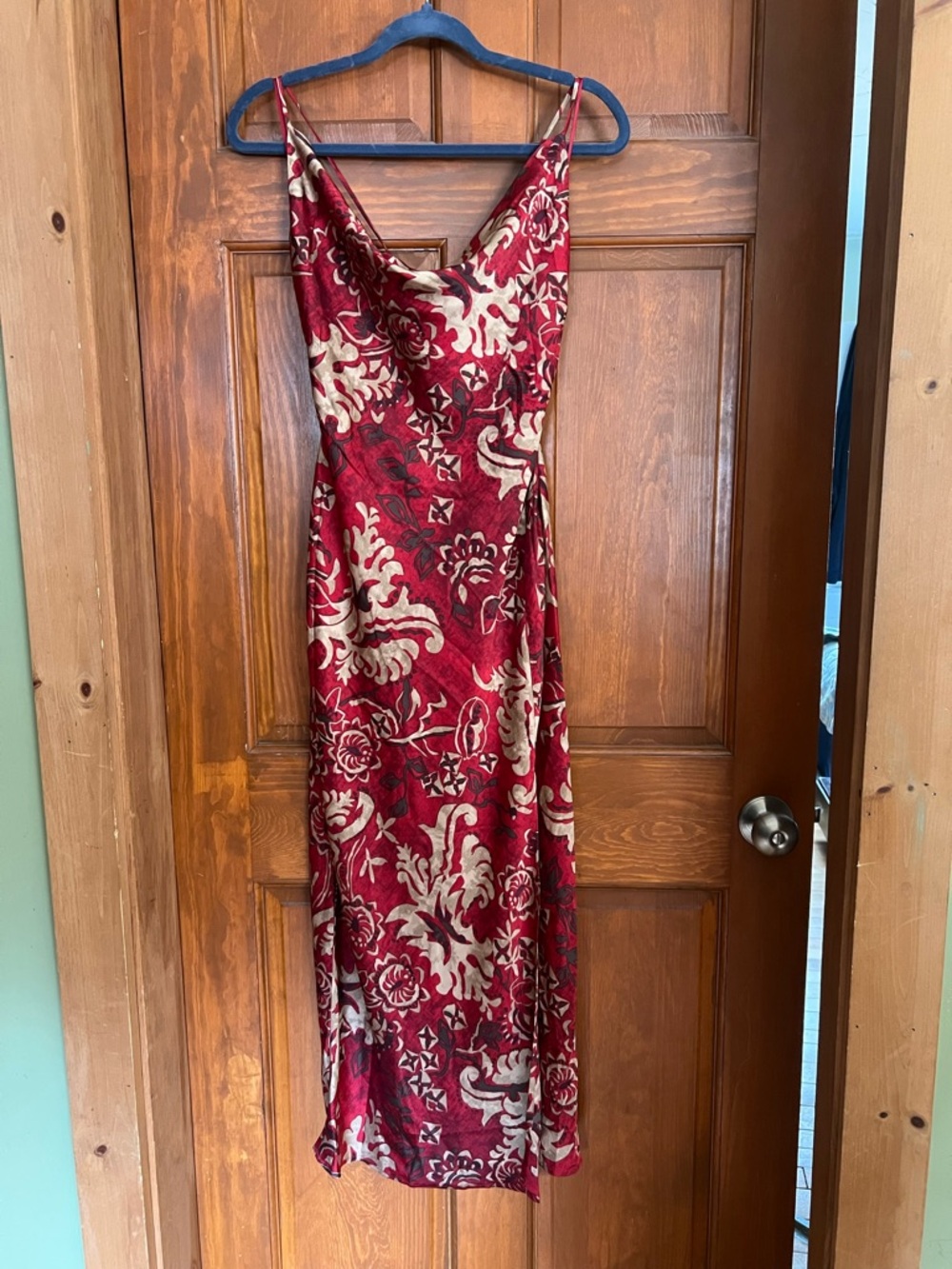 Vici Red and Cream Floral Midi Slip Dress